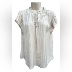 Current Air Cream Beige  Sleeve Tie Neck Blouse Flowy Top Size Large